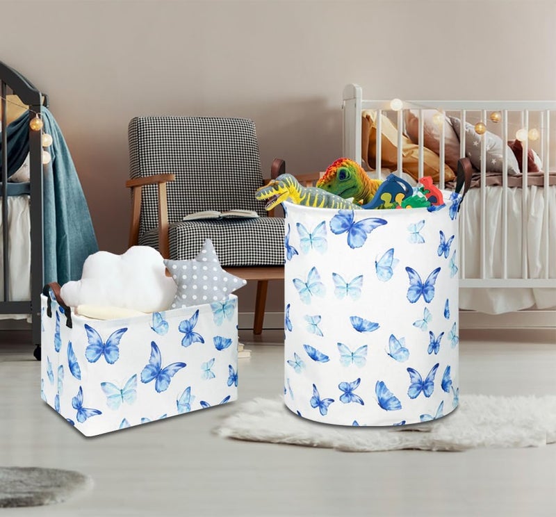NTAOHAMPER Rectangular Blue Butterfly Storage Basket,Collapsible Gift Basket with Handles,Kids Toys/Books Box,Room Decor(Blue Butterfly) - Image 3